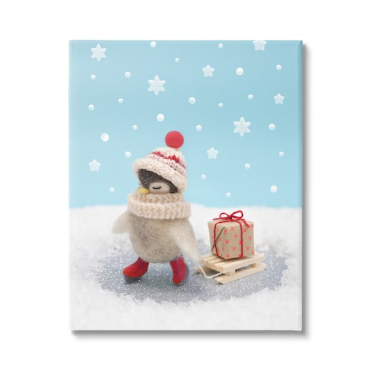 Stupell Industries Penguin Christmas Present Sled Canvas Wall Art
